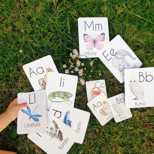 Animal Alphabet Flash Cards with letters - Charlotte Mason Simple Spanish